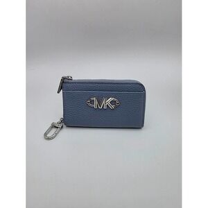 Michael Kors Jet Set Charm Zip Coin Purse Card Holder Blue Pebbled Leather
